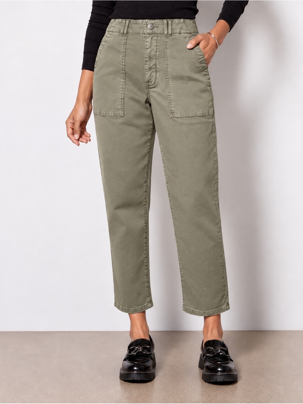 PISTOLA Pamela High Rise Straight Utility Pants Command Sage Olive Green 33